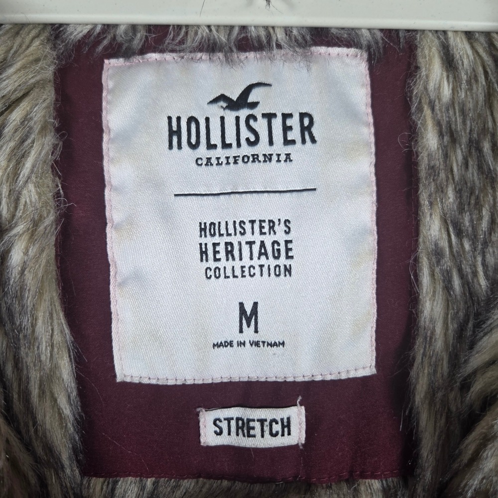 Hollister Parka Jacket Womens M Burgundy Faux Fur Hood Heritage Stretch Utility - Picture 9 of 16